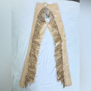 WOODS WESTERN Beige/Tan Leather Suede Interior Western Rodeo Chaps Fringed W28